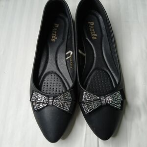 Black Flats with Rhinestone Bow